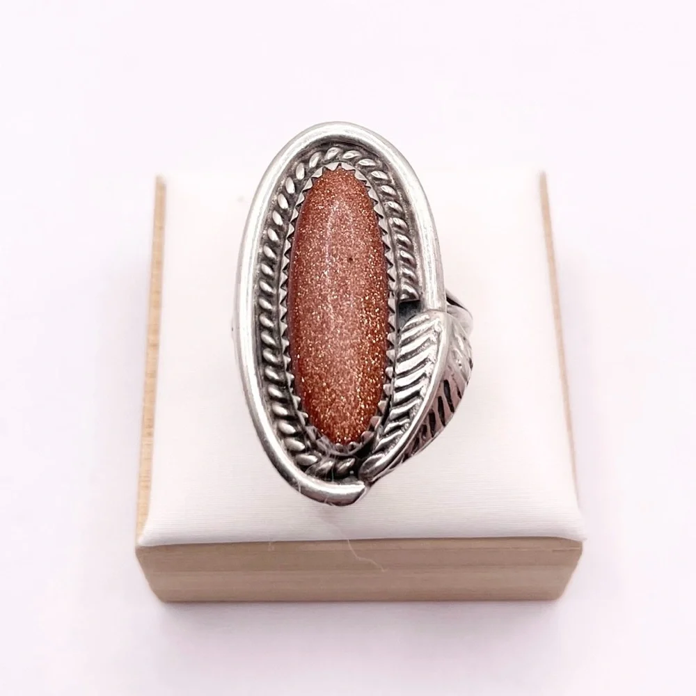 Size 6.5 Goldstone 925 Sterling silver ring - Picture 2 of 7